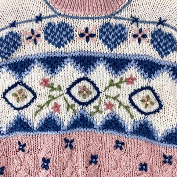 Vintage 80s 90s Floral Heart Grandma Sweater - Picture 2 of 5